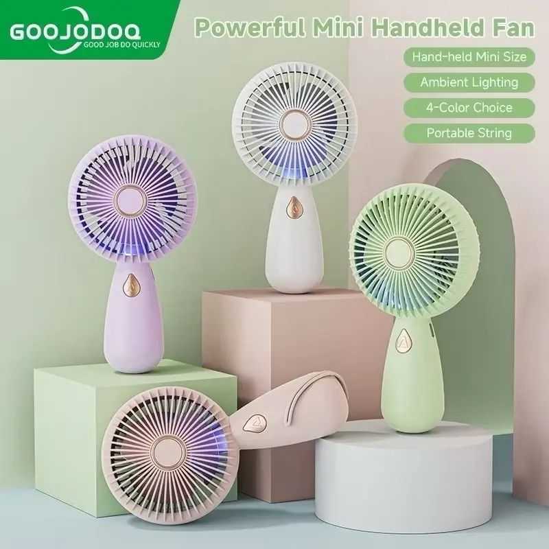 Quạt mini Goojodoq có đèn LED Quạt di động ngoài trời Quạt cầm tay cho văn phòng ngoài Usb