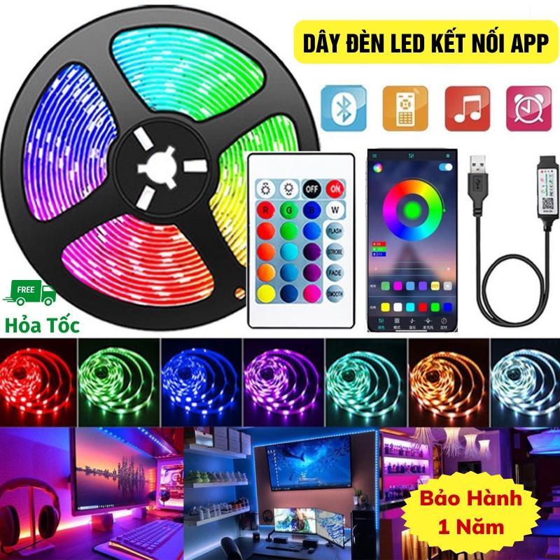 Dây Đèn Led Rgb 16 Triệu Màu Nháy Theo Nhạc điều khiển bằng điện thoại, Trang Trí Phòng Ngủ +Kèm Điều khiển + App + keo dán phía sau không bảo hành đã bao gồm bóng đèn den dây led viền