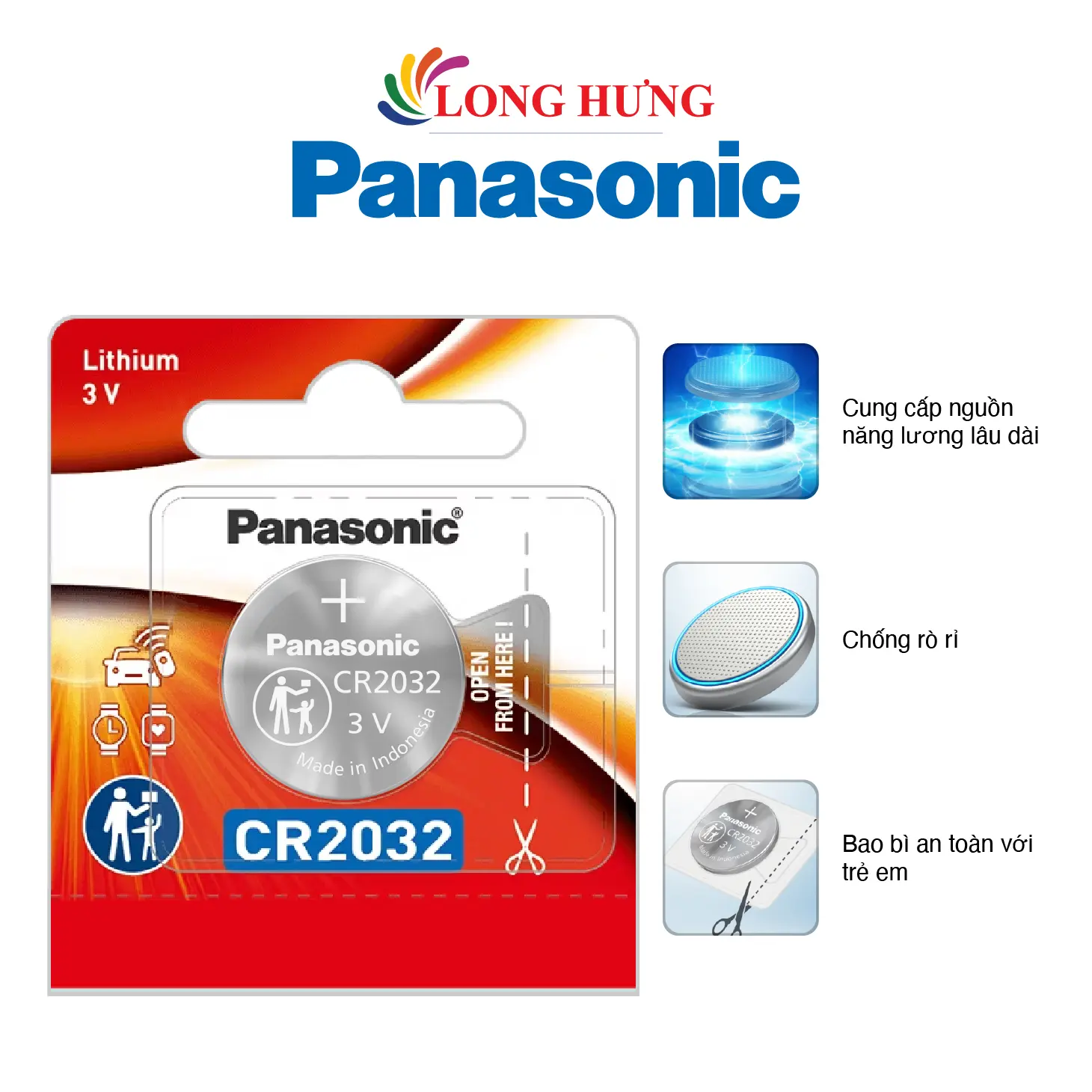 Vỉ Pin nút Panasonic 3V CR-2032VN/5B (1 viên/5 viên) - Hàng chính hãng