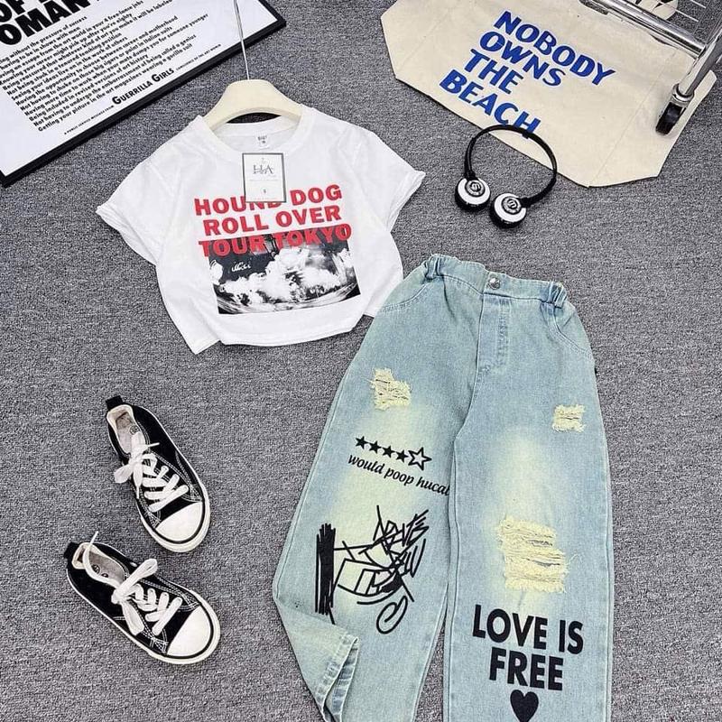 Bộ quần jeans áo phông  bé gái size đại 16-50kg 3