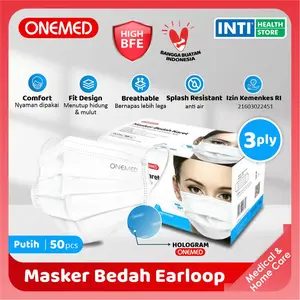 Onemed | Masker Karet 3 Ply Earloop Isi 50 | Masker Earloop Medis | Box