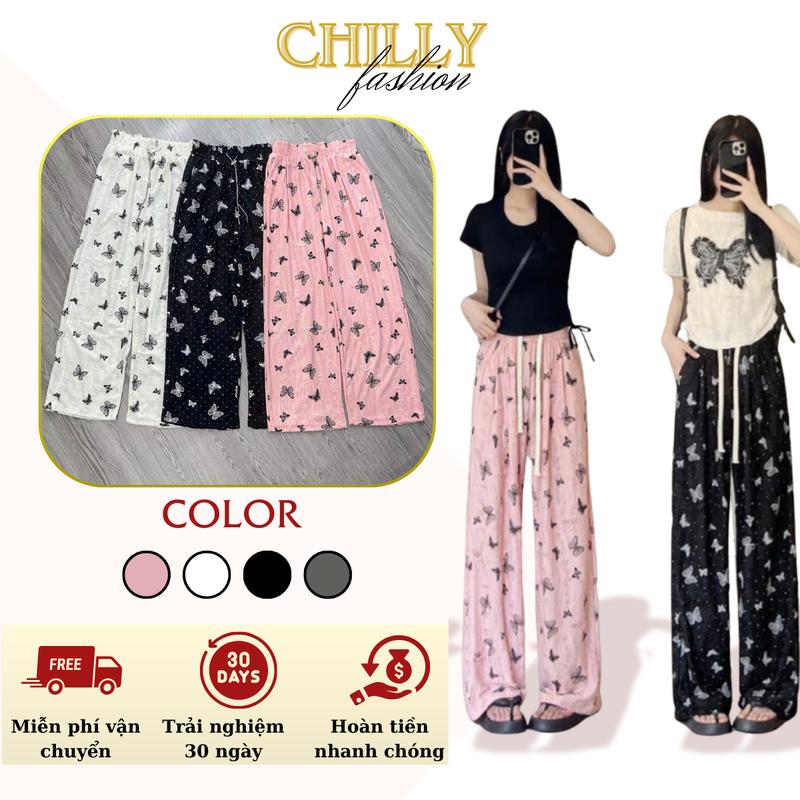 Quần suông nữ đính đá hình bướm chất đũi xước 2 lớp lưng chun cao xinh xắn - Ong, Nhung