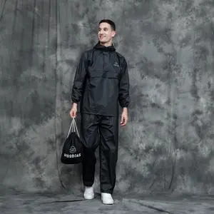 HOODJAS | Jas Hujan Kangguru Set Baju Celana / Raincoat / Mantel Hujan  / Hitam Pvc Zipper